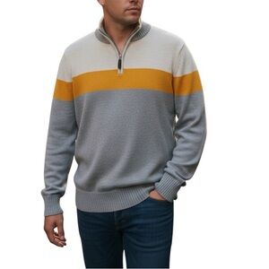 Eddie Bauer Mens Sweater Heritage Fisherman Knit XL Pullover Beige Gray Cotton